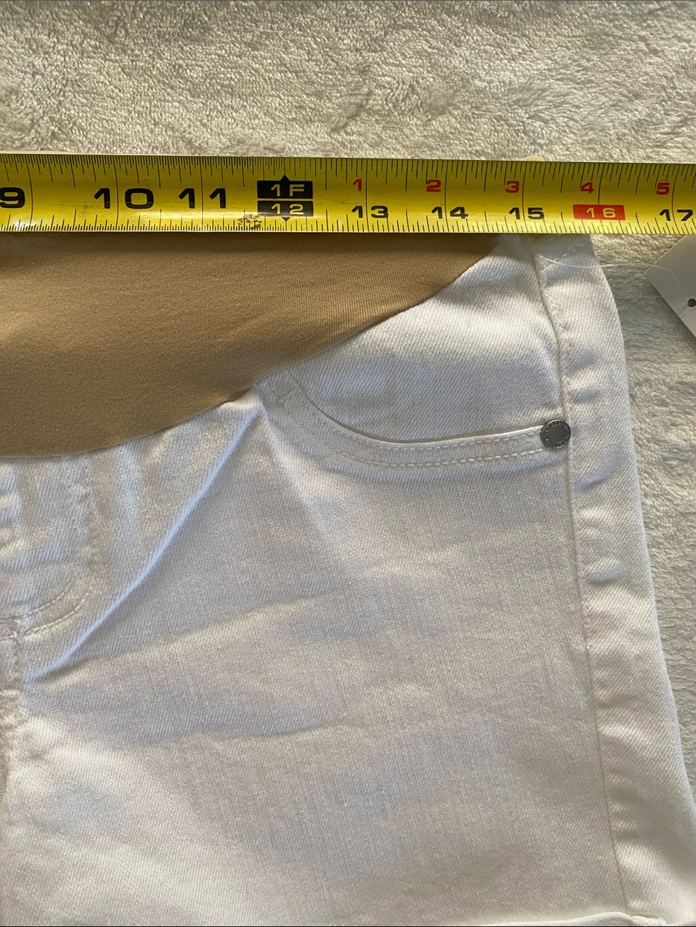 Maternity White Denim Shorts with Tan Support Panel Size small - Picture 7 of 7